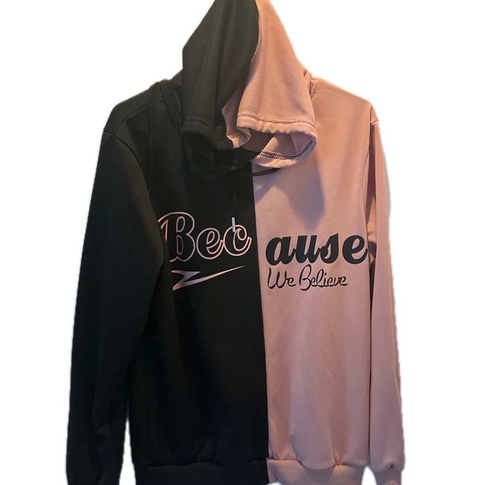 Black and Pink Colorblock Hoodie